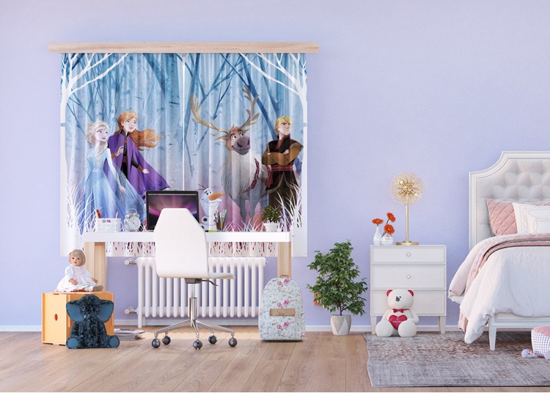 Elsa s přáteli v kouzelném lese,  Frozen 2, Disney, záclony AG Design, 180 x 160 cm, 2 díly, pro dětské pokoje, FCS XL 4376