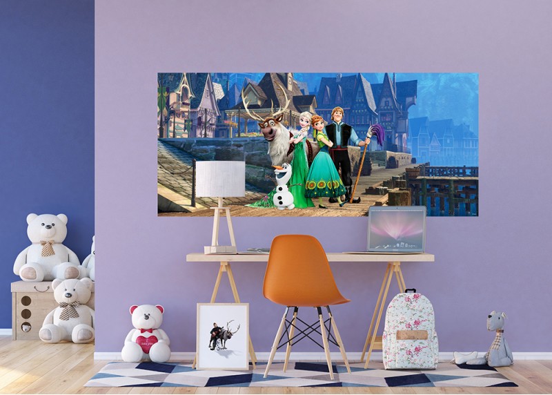 Anna a Elsa ve městě, Ledové království, Disney, AG Design, fototapeta do dětského pokoje, lepidlo součástí balení, 202x90
