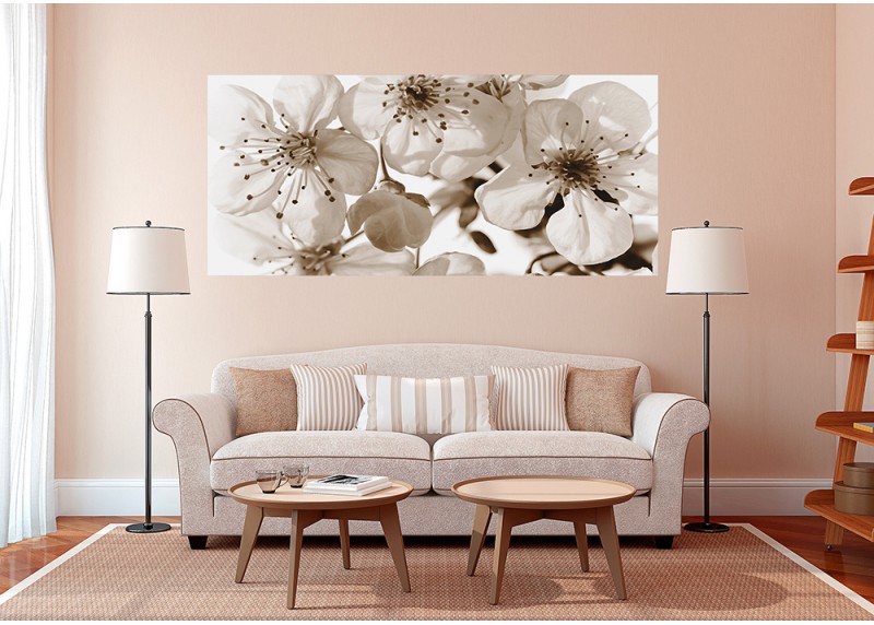 Květy sakury v černobílé barvě, AG Design, fototapeta ekologická vliesová do obývacího pokoje, ložnice, jídelny, kuchyně, lepidlo součástí balení, 202x90