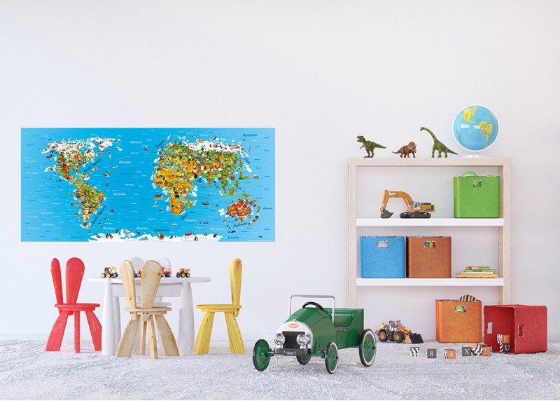 Dětská mapa světa, AG Design, fototapeta do dětského pokoje, lepidlo součástí balení, 202x90
