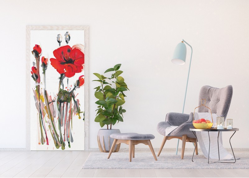 Ručně malovaný vlčí mák, AG Design, fototapeta ekologická vliesová do obývacího pokoje, ložnice, jídelny, kuchyně, lepidlo součástí balení, 90x202