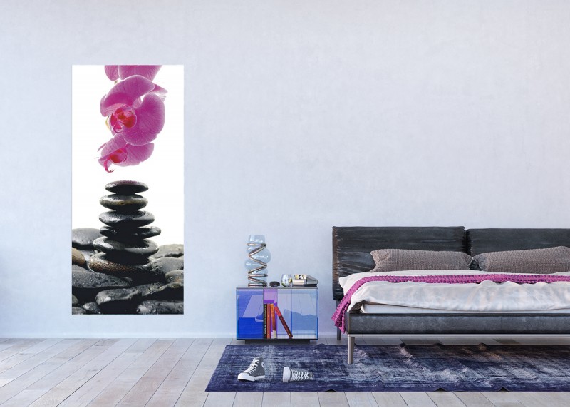 Orchidej a kameny, AG Design, fototapeta ekologická vliesová do obývacího pokoje, ložnice, jídelny, kuchyně, lepidlo součástí balení, 90x202
