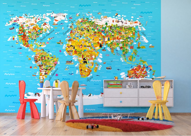 Dětská mapa světa, AG Design, fototapeta do dětského pokoje, lepidlo součástí balení, 360x254