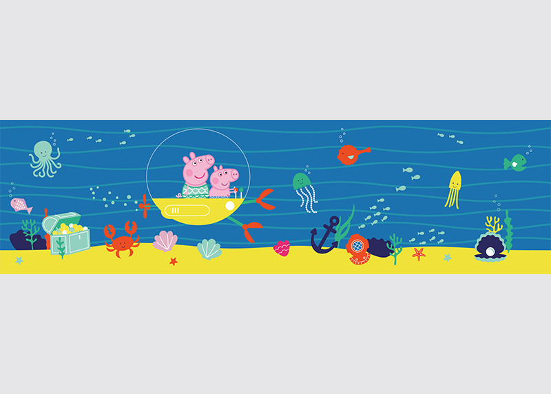 Prasátko Peppa svět pod vodou , samolepící bordura pro dětské pokoje, AG Design 0,138 x 5 m, WB948 - 602