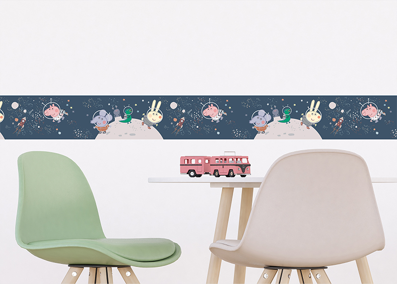 Prasátko Peppa výlet na měsíc , samolepící bordura pro dětské pokoje, AG Design 0,138 x 5 m, WB949 - 603