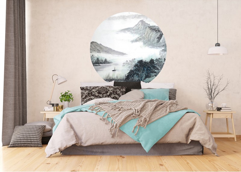 Horské jezero v mlze, AG Design, fototapeta ekologická vliesová do obývacího pokoje, ložnice, jídelny, kuchyně, 140x140
