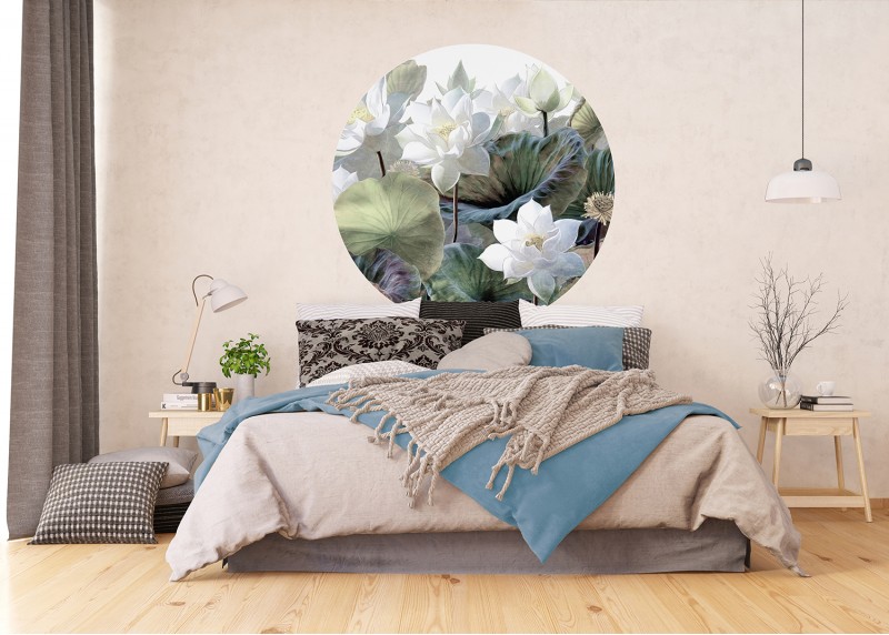 Bílé lotosy, AG Design, fototapeta ekologická vliesová do obývacího pokoje, ložnice, jídelny, kuchyně, 140x140