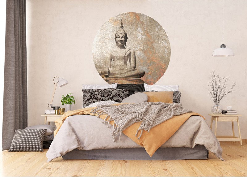 Meditující Buddha, AG Design, kruhová samolepící vliesová fototapeta do obývacího pokoje, ložnice, jídelny, kuchyně, 140x140