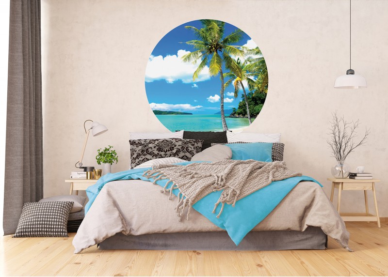 Tropický výhled, AG Design, kruhová samolepící vliesová fototapeta do obývacího pokoje, ložnice, jídelny, kuchyně, 140x140