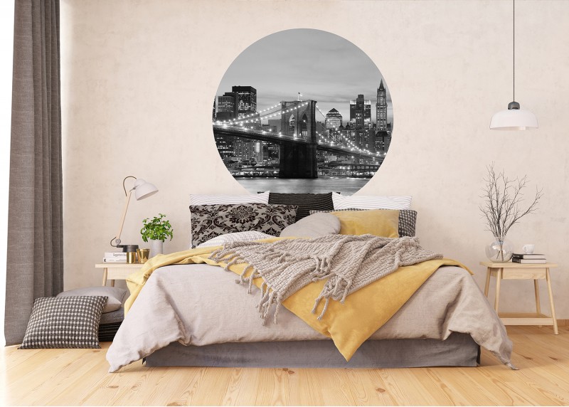 Výhled na Brooklynský most, AG Design, kruhová samolepící vliesová fototapeta do obývacího pokoje, ložnice, jídelny, kuchyně, 140x140