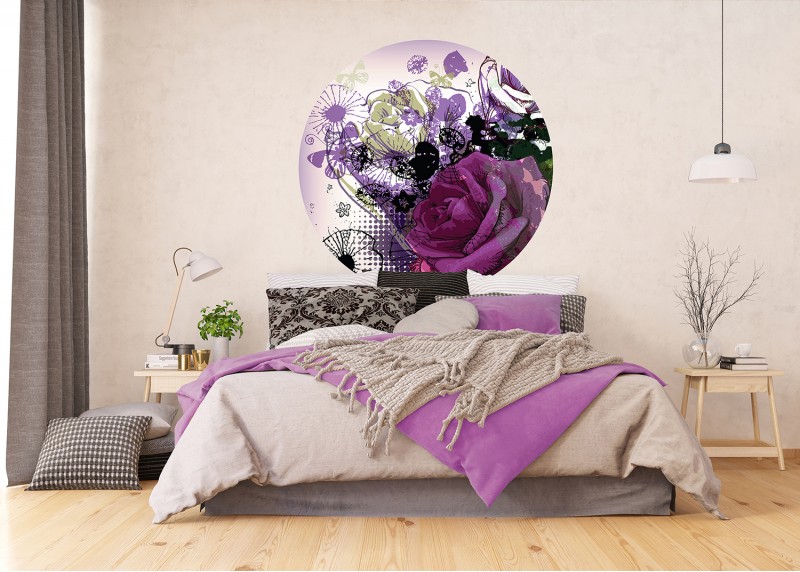Abstraktní květy, AG Design, kruhová samolepící vliesová fototapeta do obývacího pokoje, ložnice, jídelny, kuchyně, 140x140