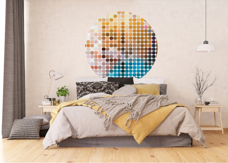 Tečkovaný barevný vzor, AG Design, kruhová samolepící vliesová fototapeta do obývacího pokoje, ložnice, jídelny, kuchyně, 140x140