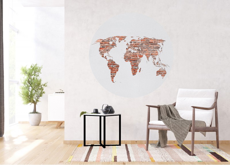 Retro mapa v cihlové barvě, AG Design, fototapeta ekologická vliesová do obývacího pokoje, ložnice, jídelny, kuchyně, 140x140