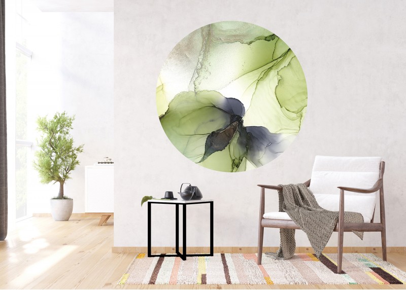 Abstraktní zeleň, AG Design, kruhová samolepící vliesová fototapeta do obývacího pokoje, ložnice, jídelny, kuchyně, 140x140