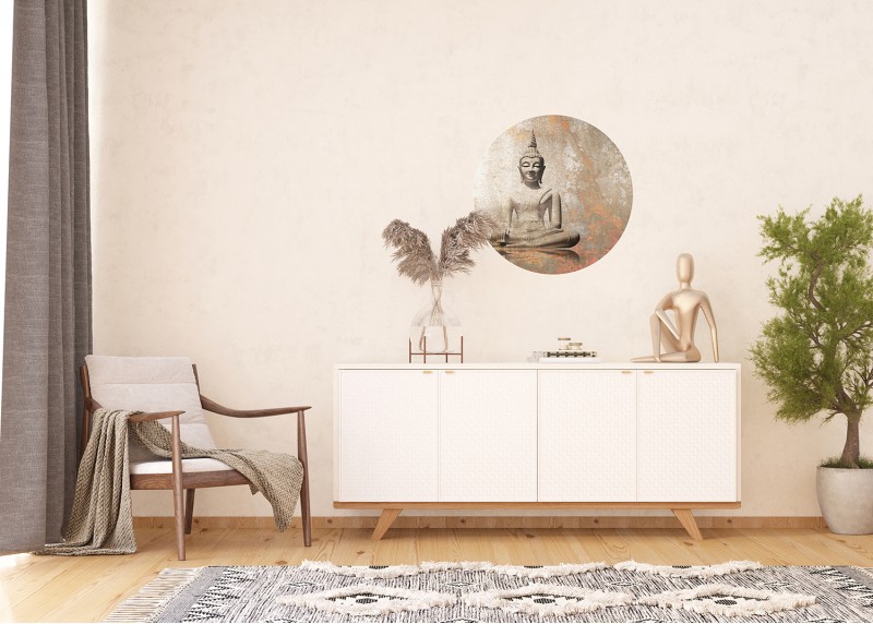 Meditující Buddha, AG Design, kruhová samolepící vliesová fototapeta do obývacího pokoje, ložnice, jídelny, kuchyně, 70x70