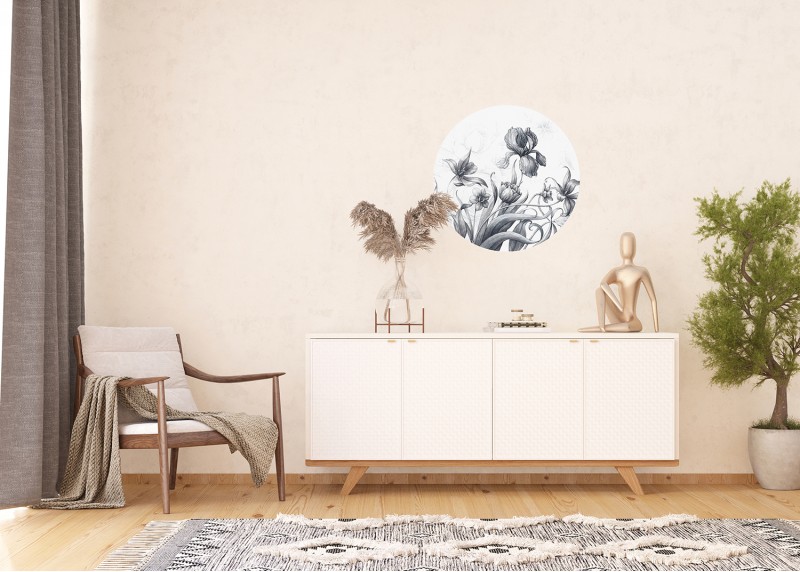 Kreslený motiv květin, AG Design, kruhová samolepící vliesová fototapeta do obývacího pokoje, ložnice, jídelny, kuchyně, 70x70