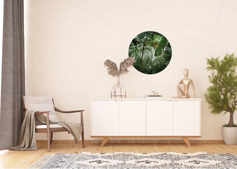 Dotek tropického listí, AG Design, kruhová samolepící vliesová fototapeta do obývacího pokoje, ložnice, jídelny, kuchyně, 70x70