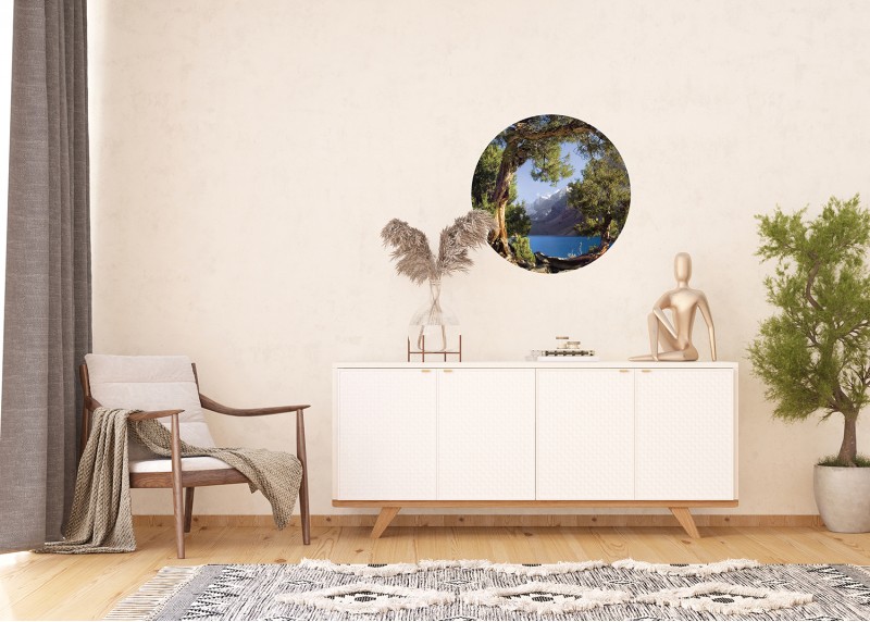 Výhled na horské pásmo, AG Design, kruhová samolepící vliesová fototapeta do obývacího pokoje, ložnice, jídelny, kuchyně, 70x70