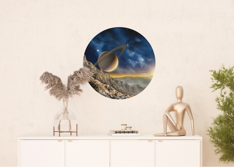 Východ Saturnu, AG Design, kruhová samolepící vliesová fototapeta do obývacího pokoje, ložnice, jídelny, kuchyně, 70x70
