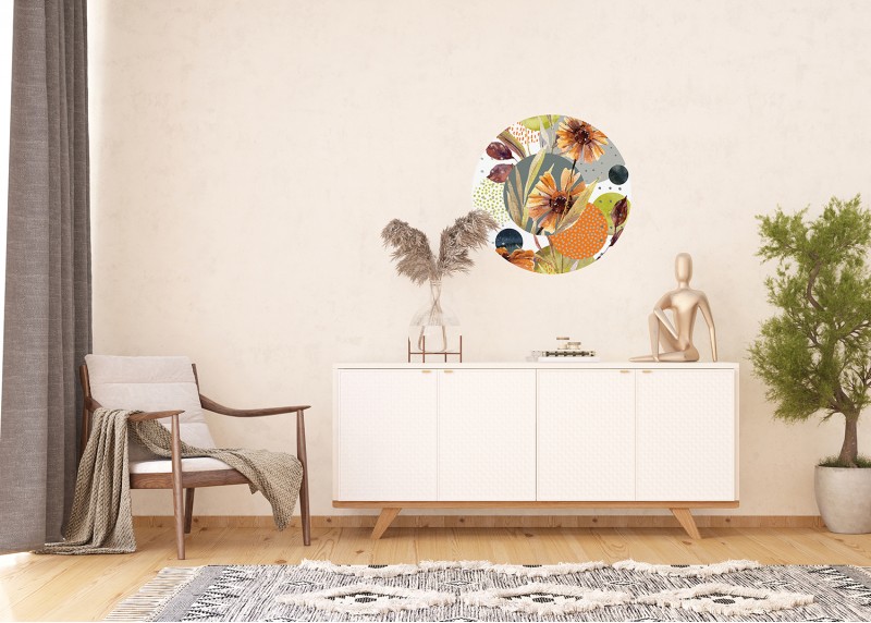 Květiny a tvary, AG Design, kruhová samolepící vliesová fototapeta do obývacího pokoje, ložnice, jídelny, kuchyně, 70x70
