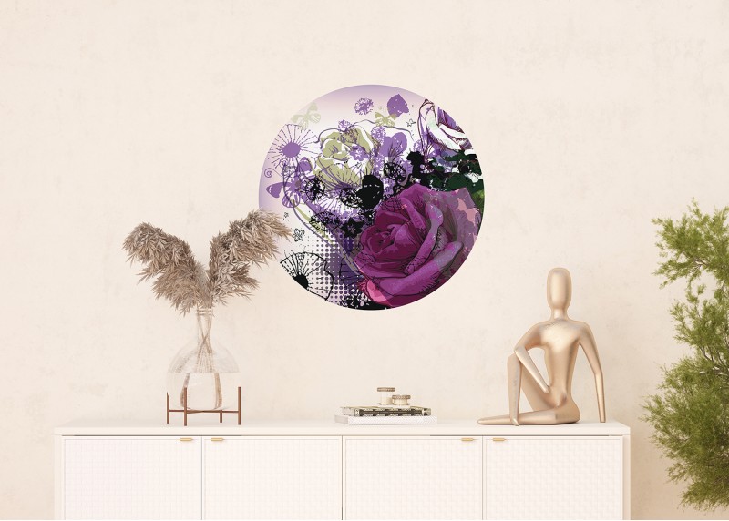Abstraktní květy, AG Design, kruhová samolepící vliesová fototapeta do obývacího pokoje, ložnice, jídelny, kuchyně, 70x70