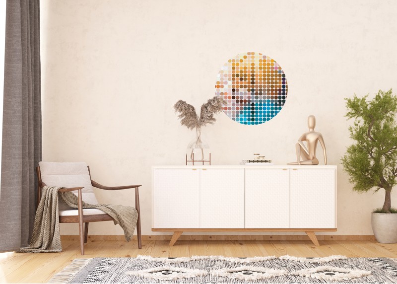 Tečkovaný barevný vzor, AG Design, kruhová samolepící vliesová fototapeta do obývacího pokoje, ložnice, jídelny, kuchyně, 70x70