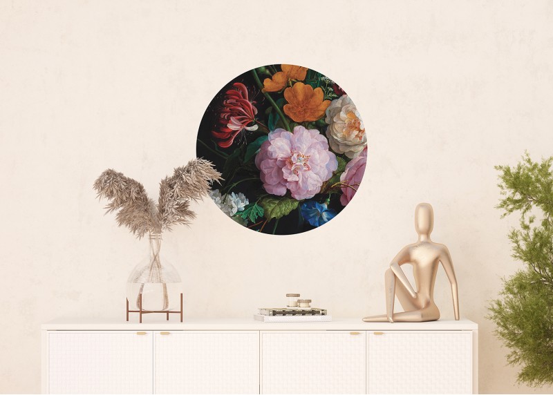 Dramatické květy, AG Design, kruhová samolepící vliesová fototapeta do obývacího pokoje, ložnice, jídelny, kuchyně, 70x70