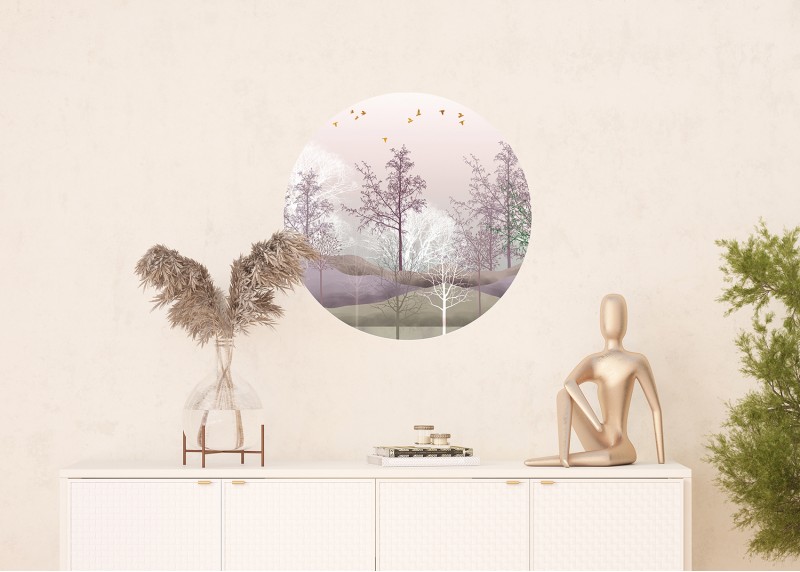 Mystická přírodní krajina, AG Design, kruhová samolepící vliesová fototapeta do obývacího pokoje, ložnice, jídelny, kuchyně, 70x70