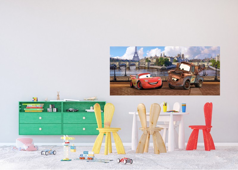 Závody Cars ve Francii, Auta, Disney, AG Design, fototapeta do dětského pokoje, lepidlo součástí balení, 202x90
