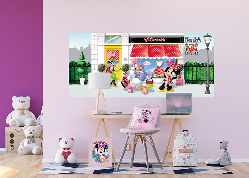 Minnie a Daisy na nákupech, Disney, AG Design, fototapeta do dětského pokoje, lepidlo součástí balení, 202x90