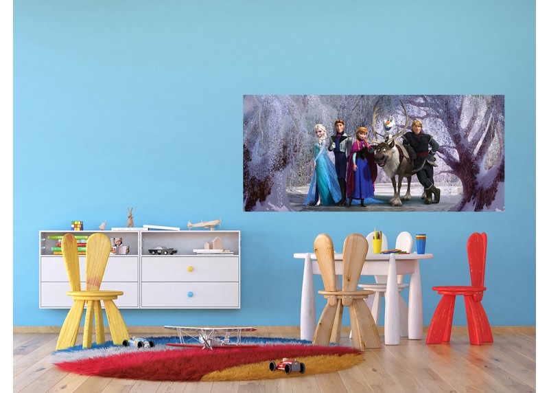 Postavy Frozen v kouzelném lese, Ledové království, Disney, AG Design, fototapeta do dětského pokoje, lepidlo součástí balení, 202x90
