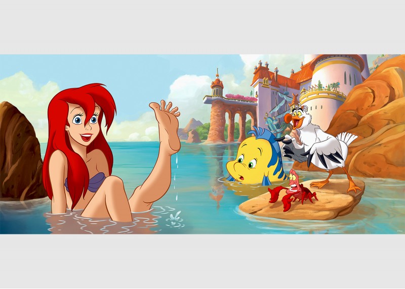 Šťastná Ariel, Princezny Disney, AG Design, fototapeta do dětského pokoje, lepidlo součástí balení, 202x90
