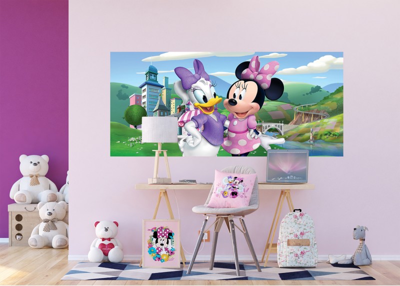 Minnie Mouse a Daisy, Disney, AG Design, fototapeta do dětského pokoje, lepidlo součástí balení, 202x90