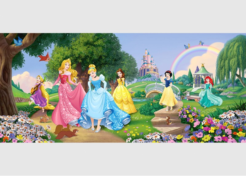 Princezny Disney v parku, AG Design, fototapeta do dětského pokoje, lepidlo součástí balení, 202x90