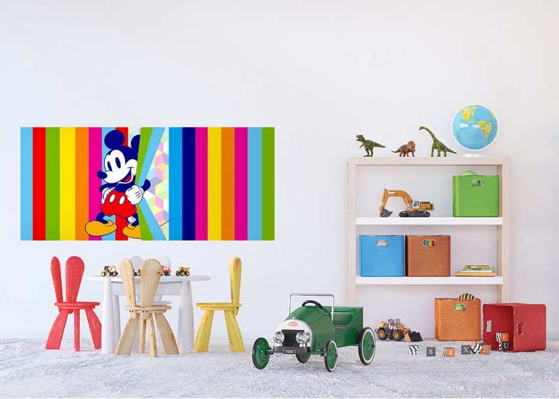 Mickey Mouse a barevné pruhy, Disney, AG Design, fototapeta do dětského pokoje, lepidlo součástí balení, 202x90