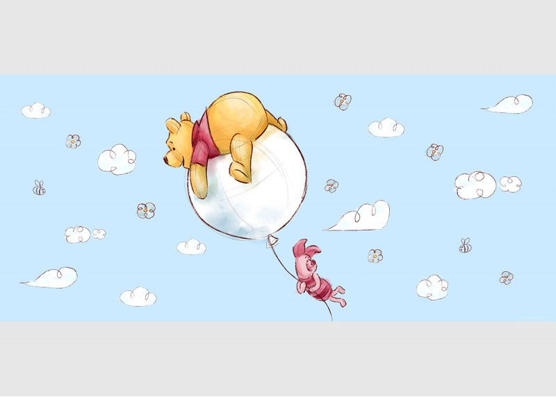 Medvídek Pú a prasátko letí na balonu, Disney, AG Design, fototapeta do dětského pokoje, lepidlo součástí balení, 202x90
