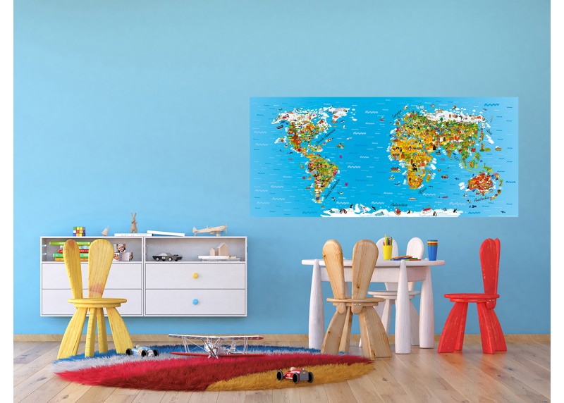 Dětská mapa světa, AG Design, fototapeta do dětského pokoje, lepidlo součástí balení, 202x90