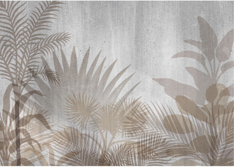 Tropické rostliny na šedém podkladu, AG Design, fototapeta ekologická vliesová do obývacího pokoje, ložnice, jídelny, kuchyně, lepidlo součástí balení, 155x110
