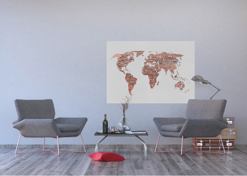 Cihlová mapa světa, AG Design, fototapeta ekologická vliesová do obývacího pokoje, ložnice, jídelny, kuchyně, lepidlo součástí balení, 155x110