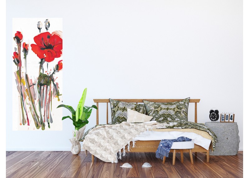Ručně malovaný vlčí mák, AG Design, fototapeta ekologická vliesová do obývacího pokoje, ložnice, jídelny, kuchyně, lepidlo součástí balení, 90x202