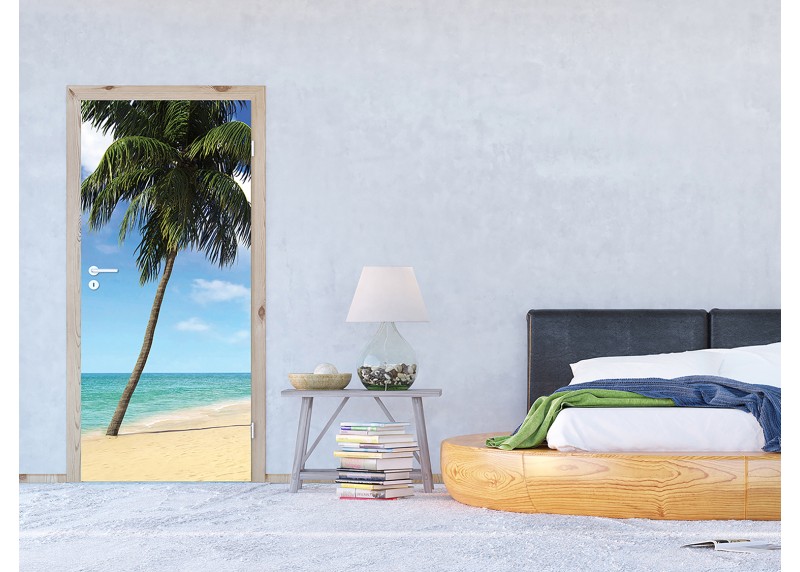 Palma na pláži, AG Design, fototapeta ekologická vliesová do obývacího pokoje, ložnice, jídelny, kuchyně, lepidlo součástí balení, 90x202