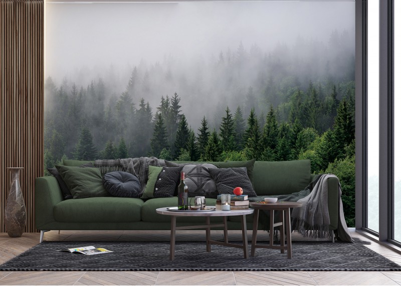 Les v ranní mlze, AG Design, fototapeta ekologická vliesová do obývacího pokoje, ložnice, jídelny, kuchyně, lepidlo součástí balení, 375x270