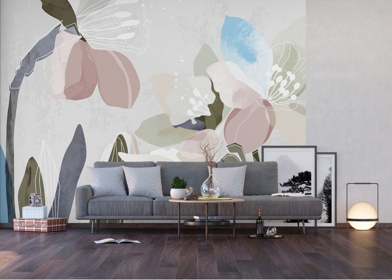 Malované květy, AG Design, fototapeta ekologická vliesová do obývacího pokoje, ložnice, jídelny, kuchyně, lepidlo součástí balení, 375x270