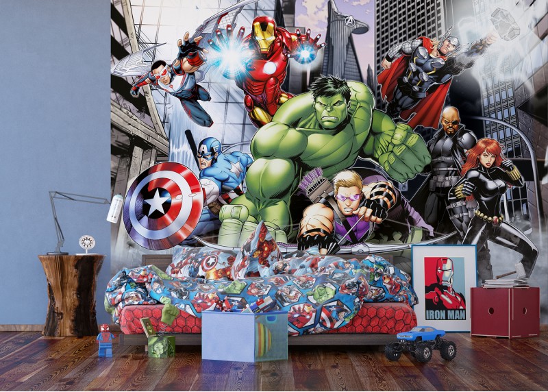 Marvel Avengers v akci, Marvel, Disney, AG Design, fototapeta do dětského pokoje, lepidlo součástí balení, 360x270