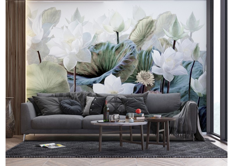 Bílé lotosy, AG Design, fototapeta ekologická vliesová do obývacího pokoje, ložnice, jídelny, kuchyně, lepidlo součástí balení, 360x270