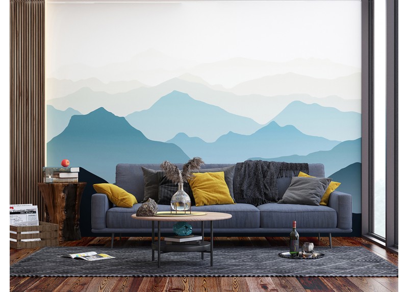 Modré hory v mlze, AG Design, fototapeta ekologická vliesová do obývacího pokoje, ložnice, jídelny, kuchyně, lepidlo součástí balení, 360x270
