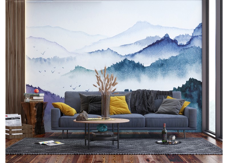 Modrozelený les v mlze, AG Design, fototapeta ekologická vliesová do obývacího pokoje, ložnice, jídelny, kuchyně, lepidlo součástí balení, 360x270