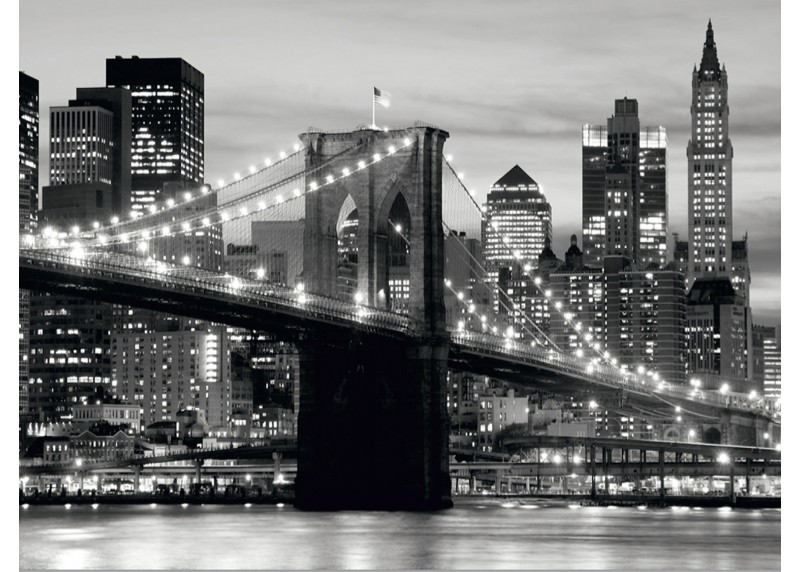 Černobílý Brooklynský most při západu slunce, AG Design, fototapeta ekologická vliesová do obývacího pokoje, ložnice, jídelny, kuchyně, lepidlo součástí balení, 360x270