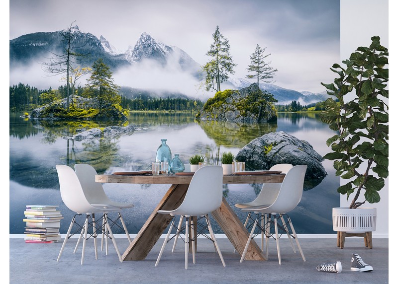 Jezero u hory Hochkalter , AG Design, fototapeta ekologická vliesová do obývacího pokoje, ložnice, jídelny, kuchyně, lepidlo součástí balení, 375x270