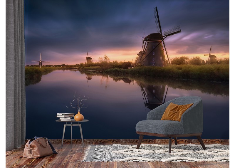 Větrné mlýny Kinderdijk-Elshout, AG Design, fototapeta ekologická vliesová do obývacího pokoje, ložnice, jídelny, kuchyně, lepidlo součástí balení, 375x270